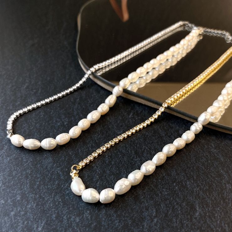 淡水パール＆ストーンチェーンネックレスレディース 女性 オケージョン | FACION | 詳細画像2 