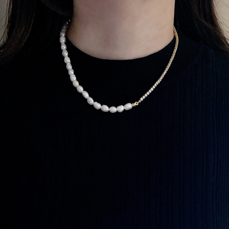 淡水パール＆ストーンチェーンネックレスレディース 女性 オケージョン | FACION | 詳細画像6 