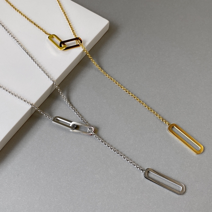 スクエアY字ロングステンレスネックレス ロングチェーン サージカルステンレス | FACION | 詳細画像1 