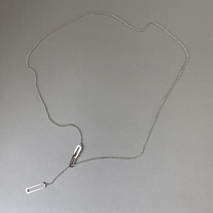 シルバー | スクエアY字ロングステンレスネックレス ロングチェーン サージカルステンレス | FACION