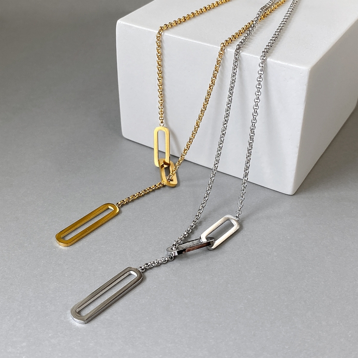 スクエアY字ロングステンレスネックレス ロングチェーン サージカルステンレス | FACION | 詳細画像2 