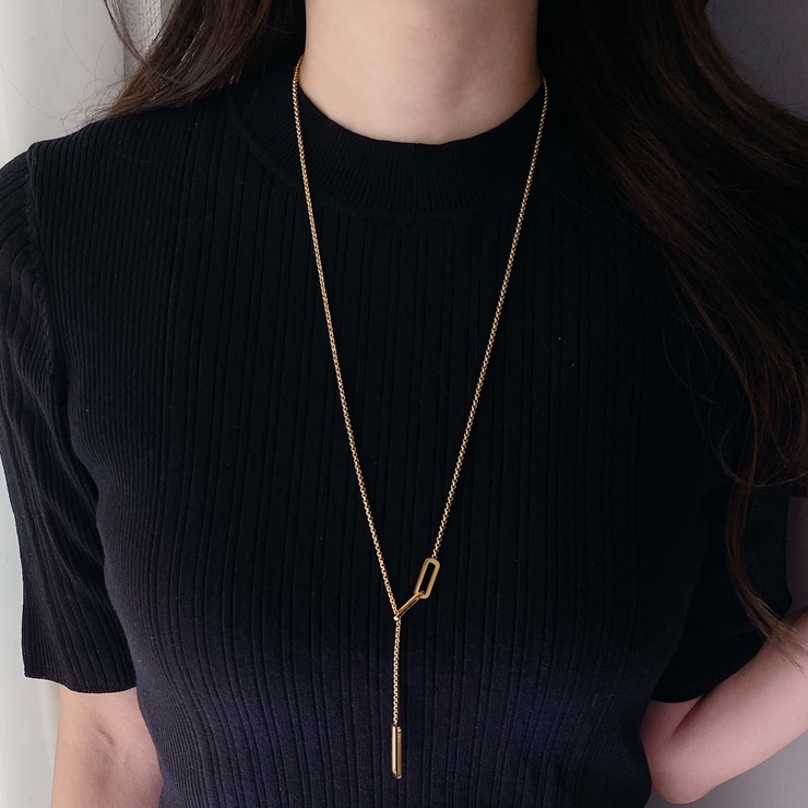 スクエアY字ロングステンレスネックレス ロングチェーン サージカルステンレス | FACION | 詳細画像5 