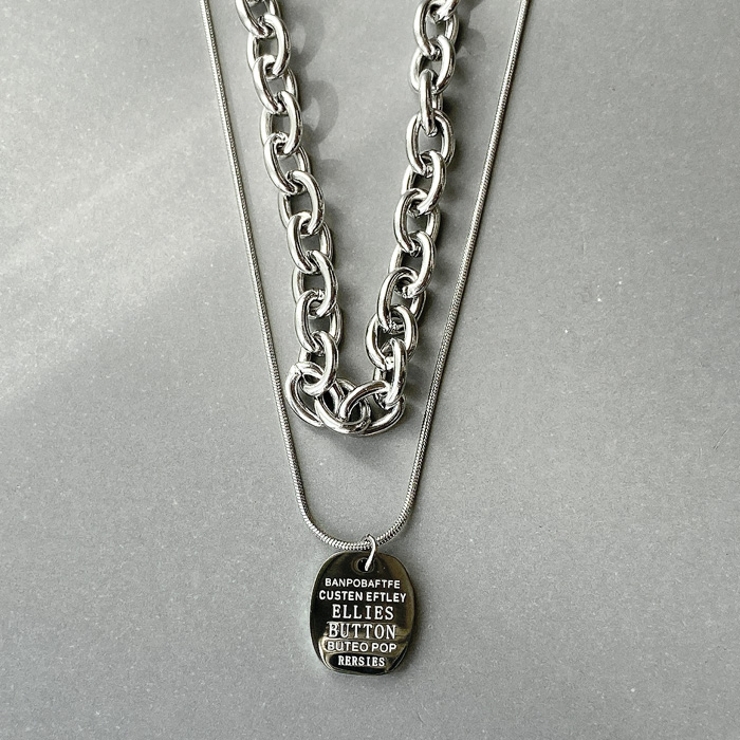 シルバー | 英字プレート2連ステンレスネックレス アレルギー対応 つけっぱなし | FACION