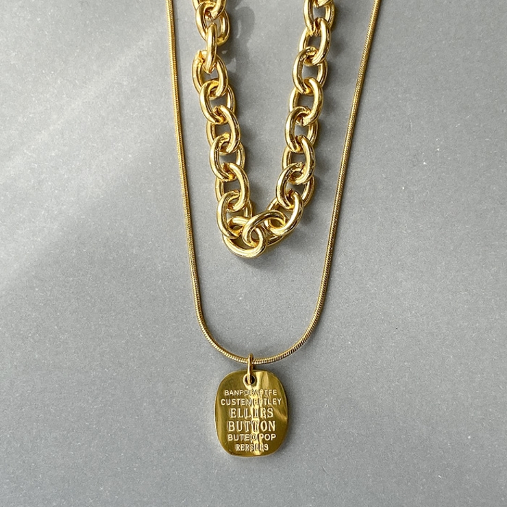 ゴールド | 英字プレート2連ステンレスネックレス アレルギー対応 つけっぱなし | FACION