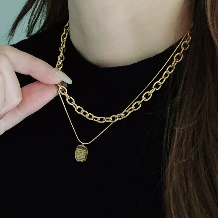 英字プレート2連ステンレスネックレス アレルギー対応 つけっぱなし | FACION | 詳細画像10 