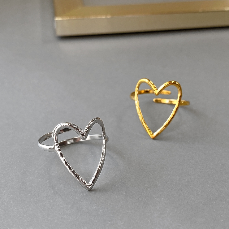 オープンハートモチーフステンレスリング アレルギー対応 つけっぱなし
