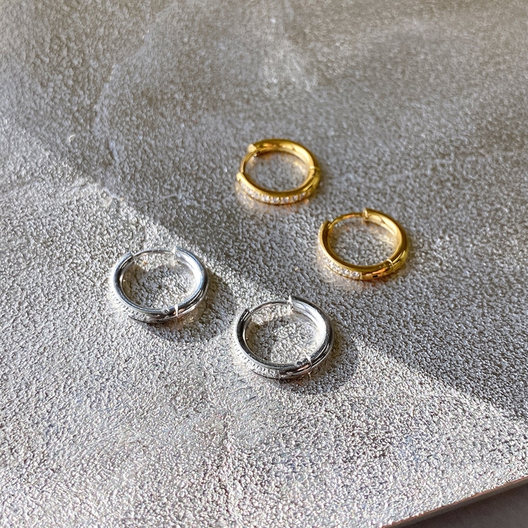 CZワンタッチステンレスフープピアス 両耳用 サージカルステンレス | FACION | 詳細画像5 