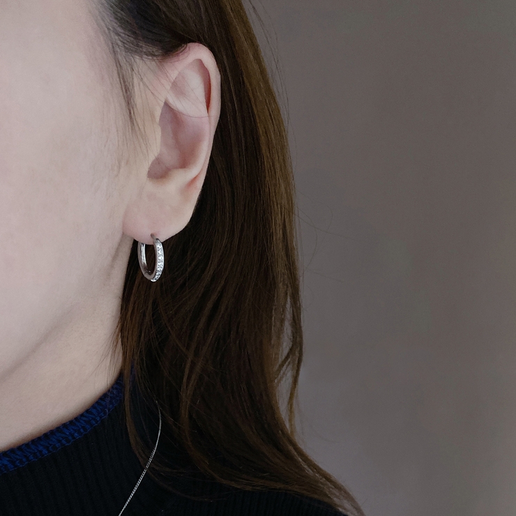 CZワンタッチステンレスフープピアス 両耳用 サージカルステンレス | FACION | 詳細画像6 