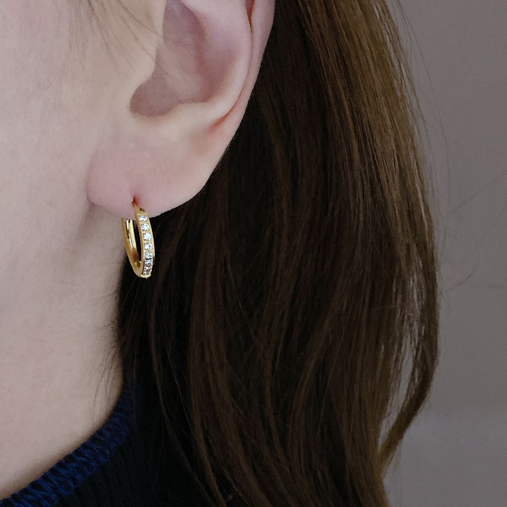 CZワンタッチステンレスフープピアス 両耳用 サージカルステンレス | FACION | 詳細画像9 