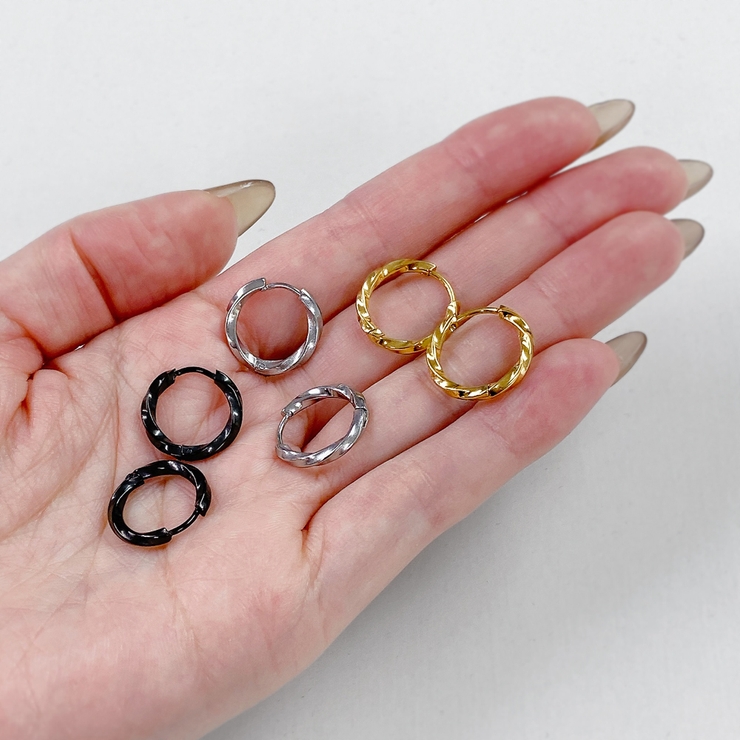 ツイストワンタッチステンレスフープピアス 両耳用 サージカルステンレス | FACION | 詳細画像7 