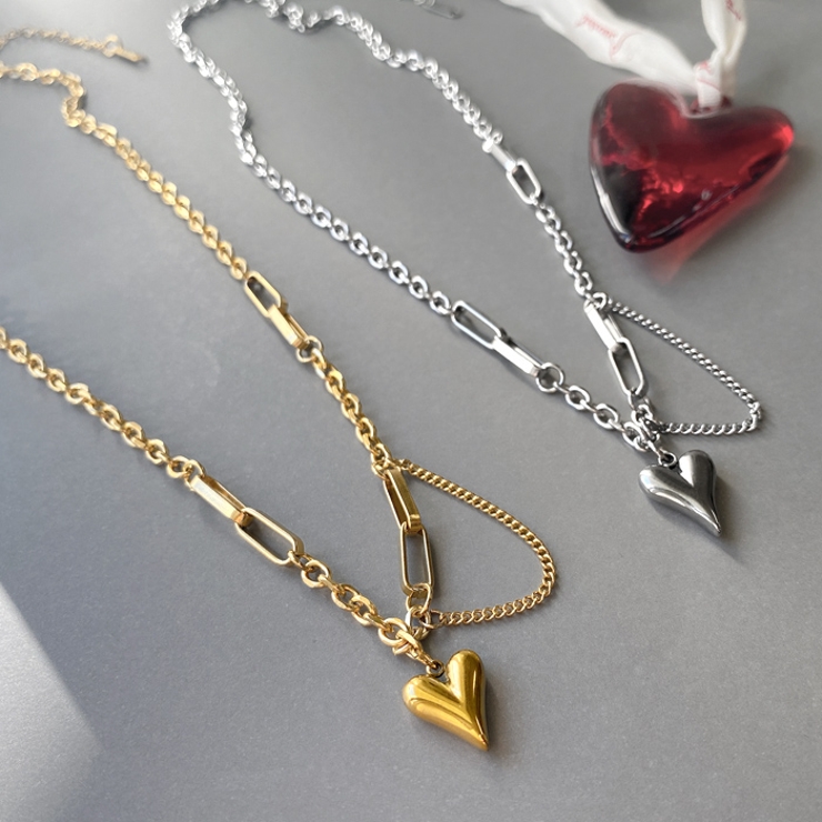 ハートデザインチェーンステンレスネックレス サージカルステンレス | FACION | 詳細画像1 