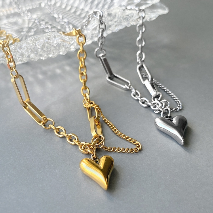 ハートデザインチェーンステンレスネックレス サージカルステンレス | FACION | 詳細画像3 