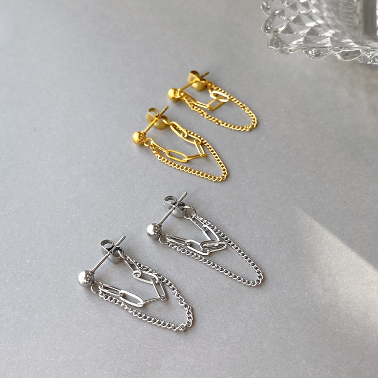 2連フープチェーンステンレスピアス サージカルステンレス 金属アレルギー対応 | FACION | 詳細画像1 