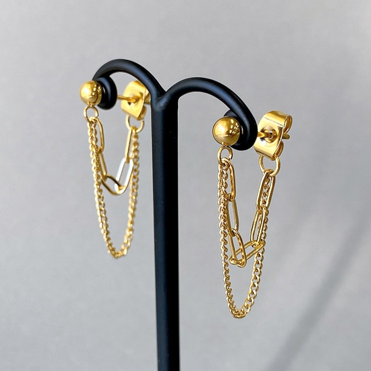 ゴールド | 2連フープチェーンステンレスピアス サージカルステンレス 金属アレルギー対応 | FACION