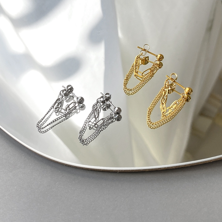 2連フープチェーンステンレスピアス サージカルステンレス 金属アレルギー対応 | FACION | 詳細画像2 