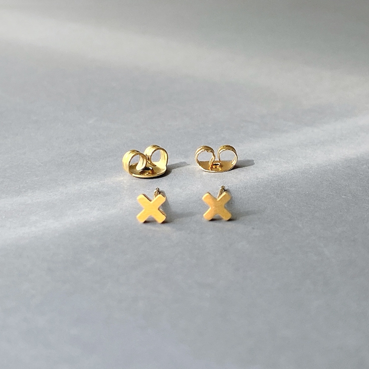 ゴールド | プチクロス十字ステンレスピアス エックス X型 | FACION
