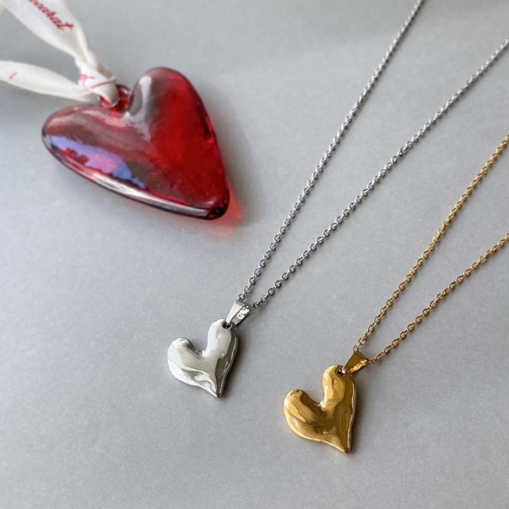 エンボスハートステンレスネックレス ペンダント サージカルステンレス | FACION | 詳細画像1 