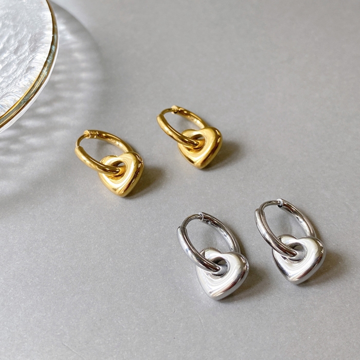 ぷっくりハートステンレスフープピアス サージカルステンレス 金属アレルギー対応 | FACION | 詳細画像1 