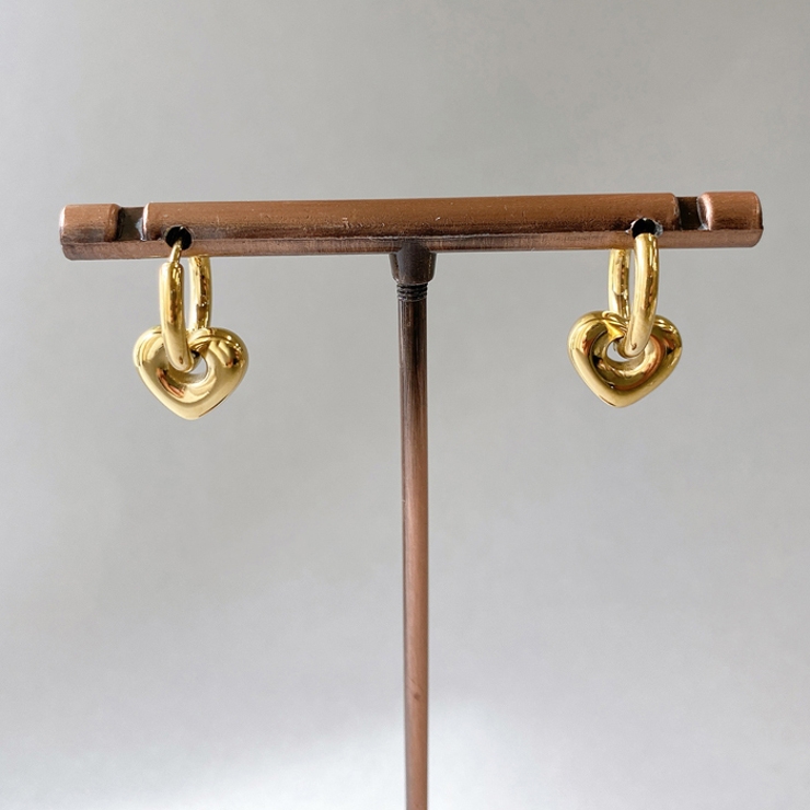 ゴールド | ぷっくりハートステンレスフープピアス サージカルステンレス 金属アレルギー対応 | FACION