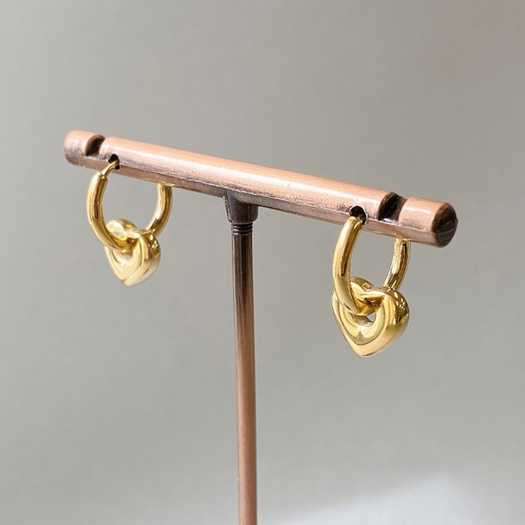 ぷっくりハートステンレスフープピアス サージカルステンレス 金属アレルギー対応 | FACION | 詳細画像2 