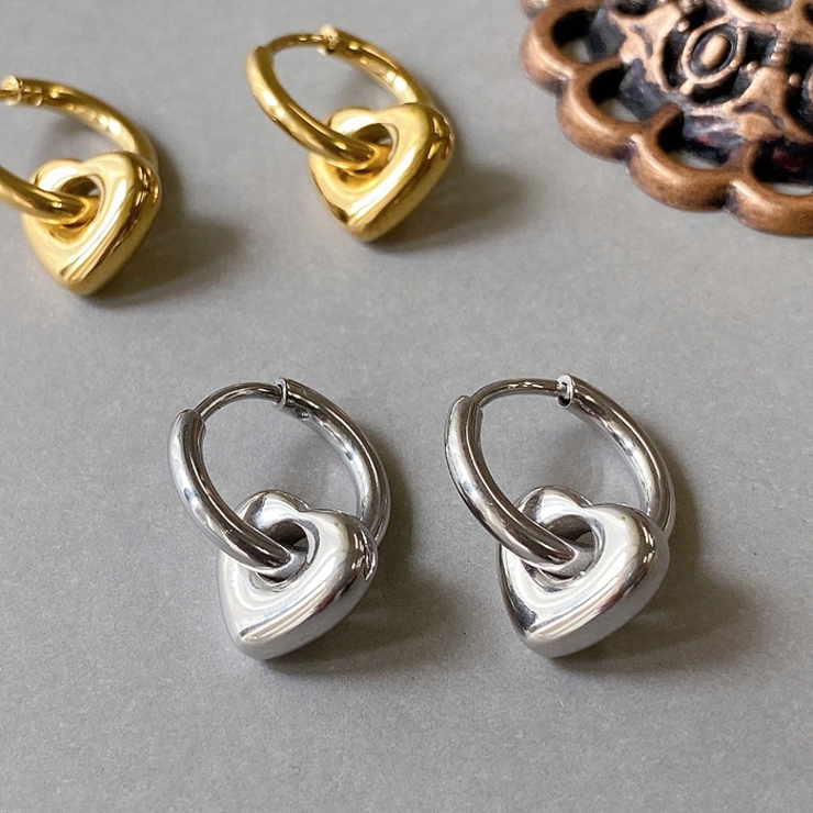 ぷっくりハートステンレスフープピアス サージカルステンレス 金属アレルギー対応 | FACION | 詳細画像4 