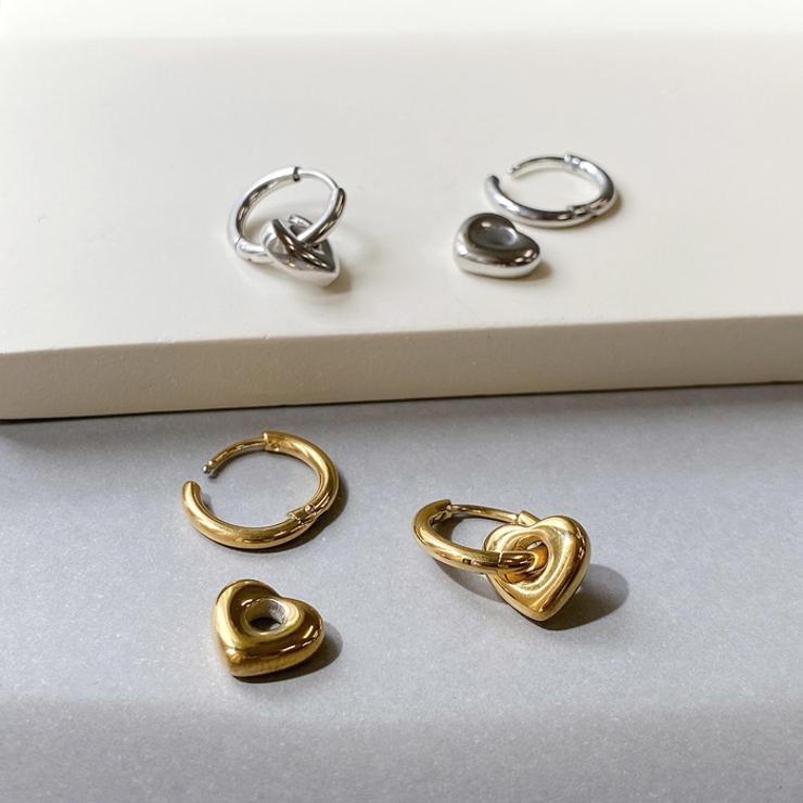 ぷっくりハートステンレスフープピアス サージカルステンレス 金属アレルギー対応 | FACION | 詳細画像5 