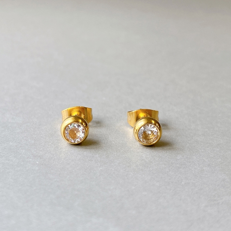 ゴールド | ジルコニアラウンドステンレススタッドピアス ピアス 両耳用 | FACION