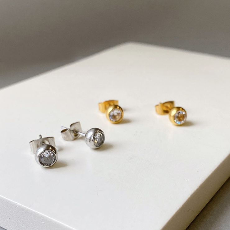 ジルコニアラウンドステンレススタッドピアス ピアス 両耳用 | FACION | 詳細画像1 