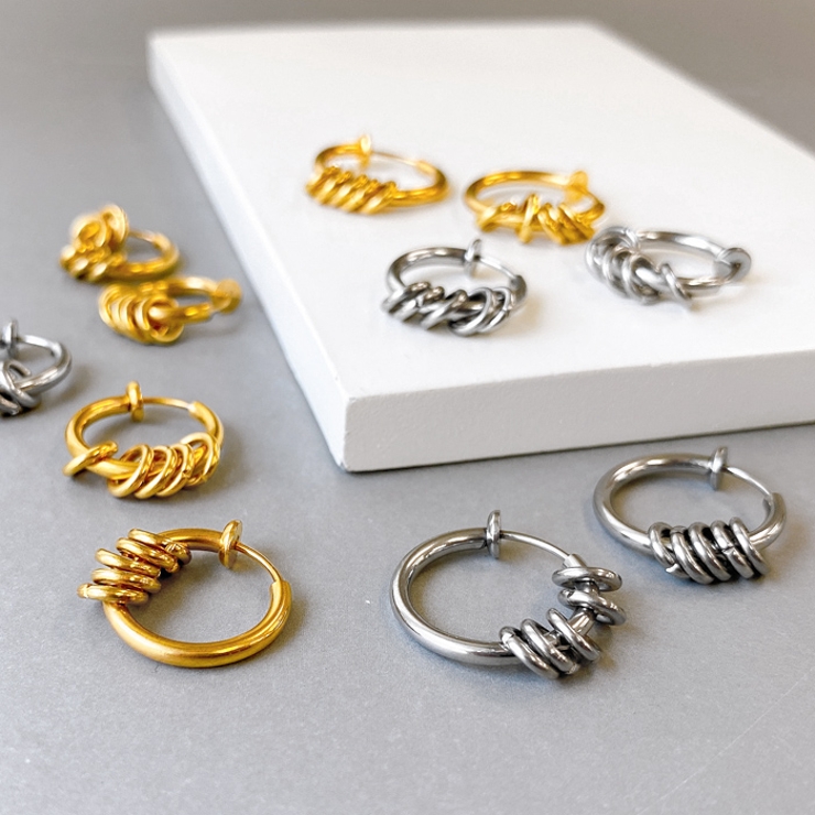 リング付ステンレスフープイヤリング イヤーカフ フープ | FACION | 詳細画像1 