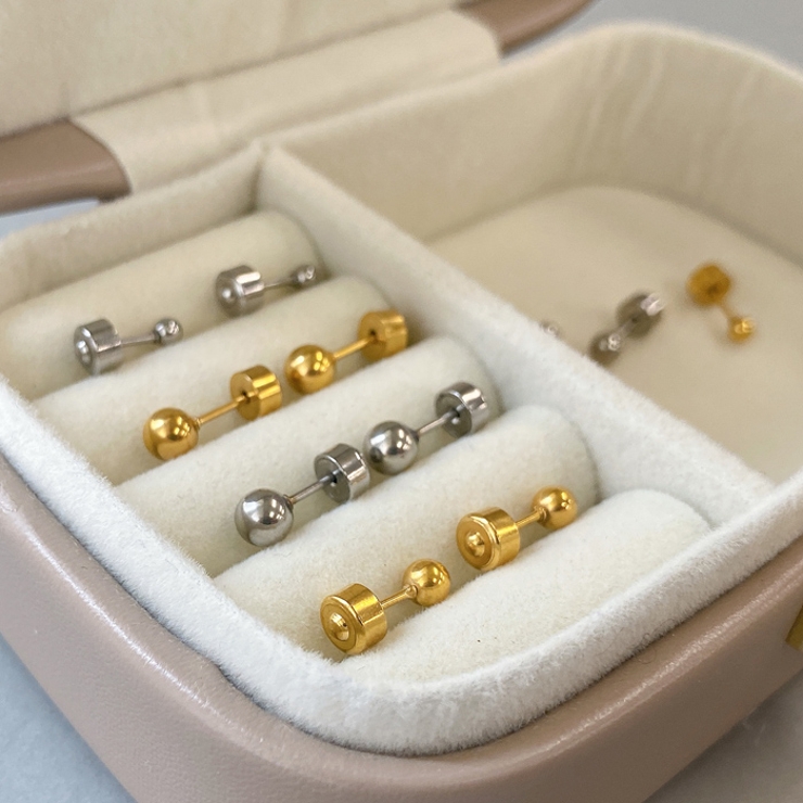 プッシュ式ボール型ステンレススタッドピアス 両耳用 ピアス | FACION | 詳細画像4 