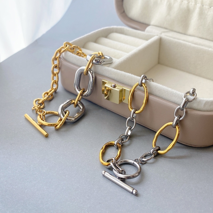 バイカラーMIXチェーンステンレスブレスレット マンテル ブレス | FACION | 詳細画像1 