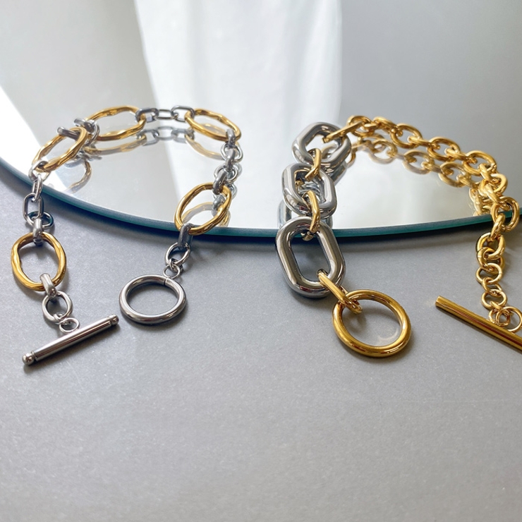 バイカラーMIXチェーンステンレスブレスレット マンテル ブレス | FACION | 詳細画像2 