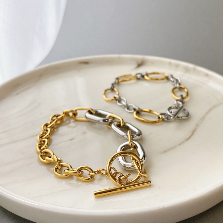 バイカラーMIXチェーンステンレスブレスレット マンテル ブレス | FACION | 詳細画像3 