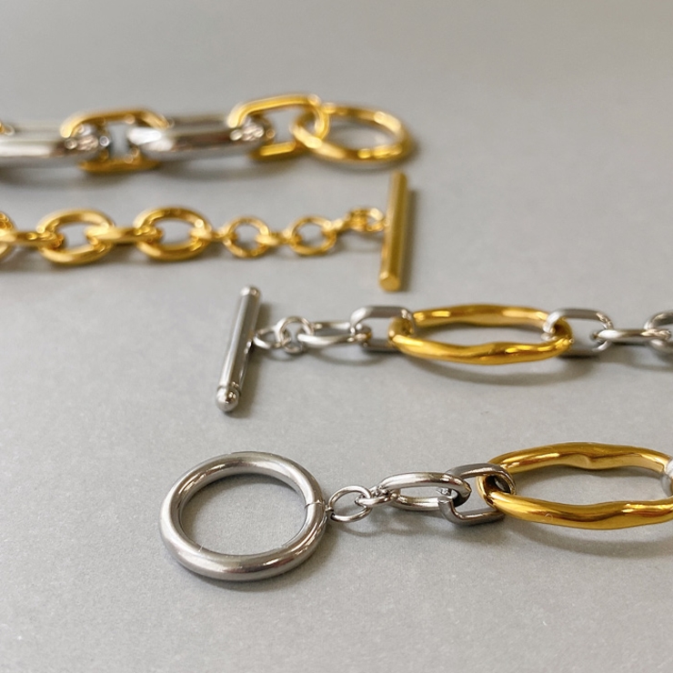 バイカラーMIXチェーンステンレスブレスレット マンテル ブレス | FACION | 詳細画像5 