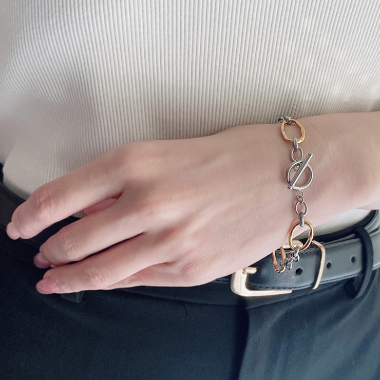 バイカラーMIXチェーンステンレスブレスレット マンテル ブレス | FACION | 詳細画像8 