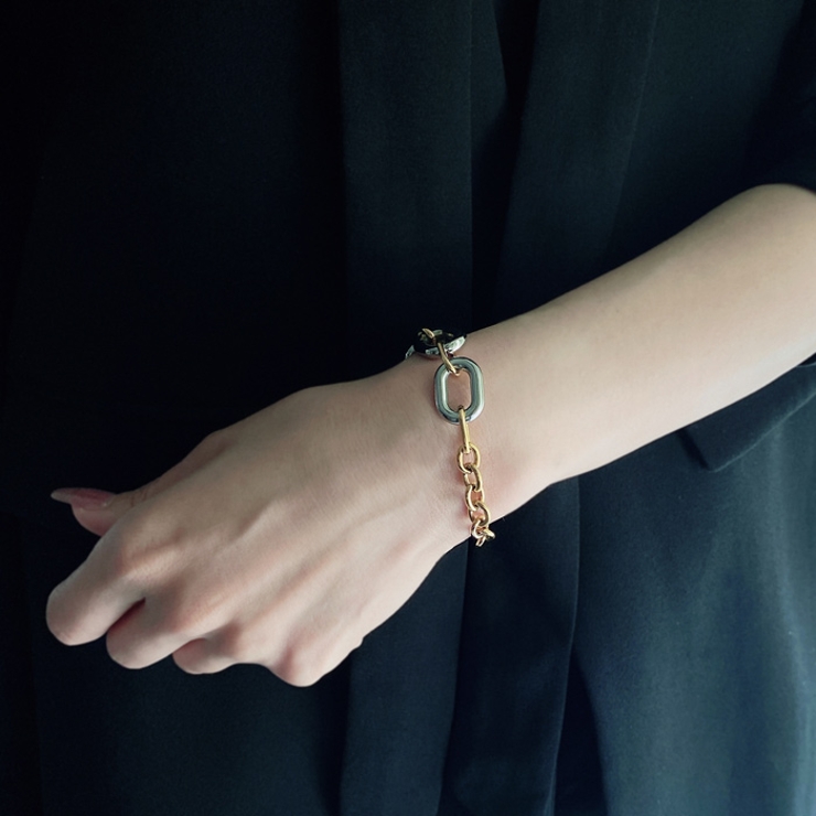 バイカラーMIXチェーンステンレスブレスレット マンテル ブレス | FACION | 詳細画像10 