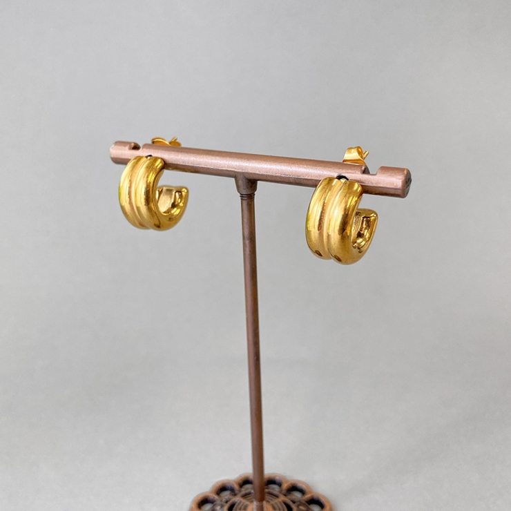 ゴールド | 2連ステンレスフープピアス C型 バイカラー | FACION