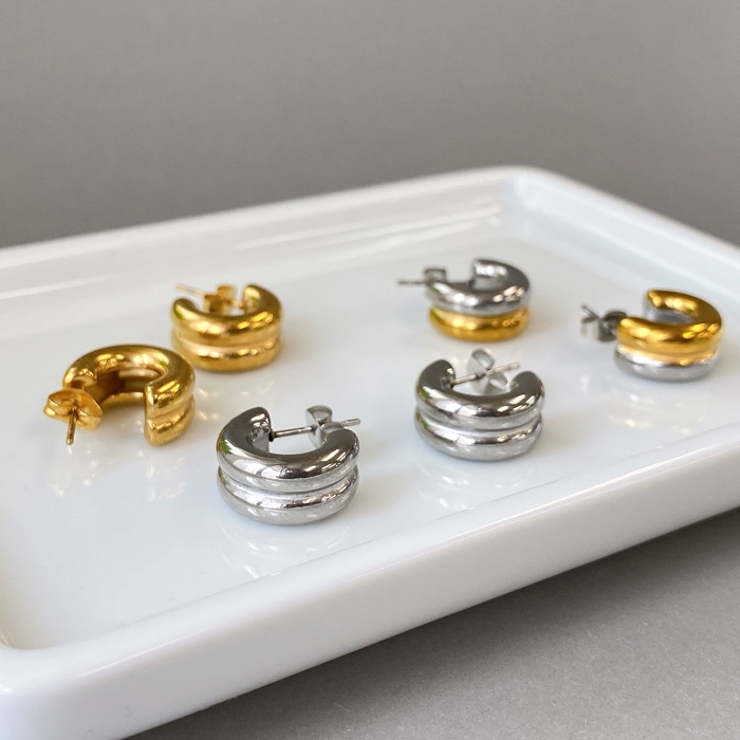 2連ステンレスフープピアス C型 バイカラー | FACION | 詳細画像2 