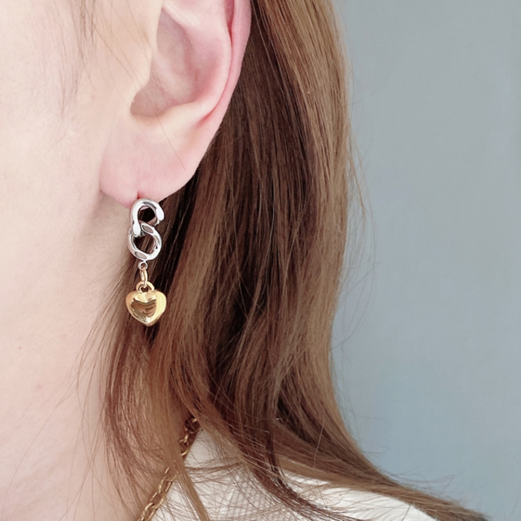 バイカラーデザインハートチェーンステンレスピアス コンビカラー アレルギー対応 | FACION | 詳細画像11 