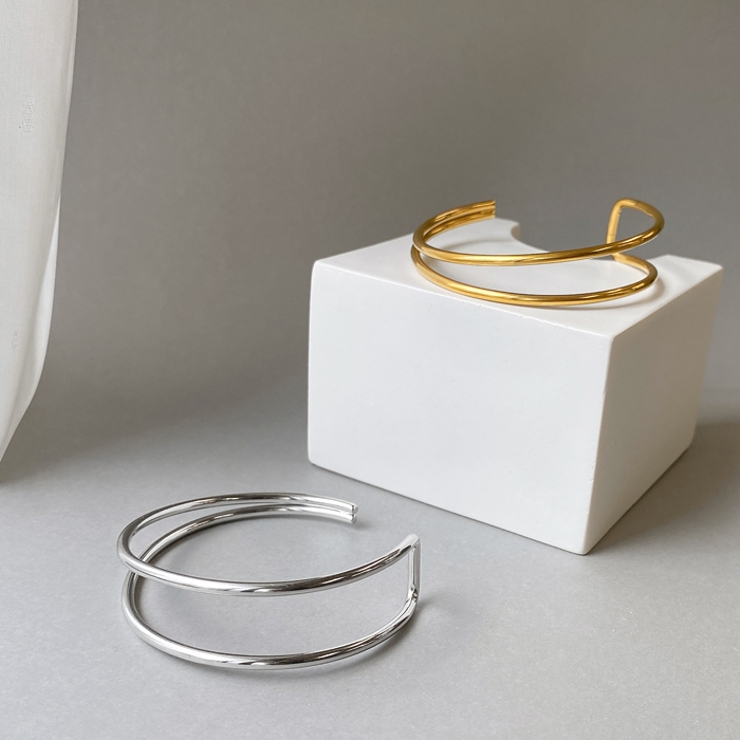 ダブルメタルラインステンレスブレスレット バングル アレルギー対応 | FACION | 詳細画像4 