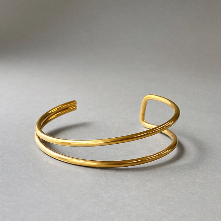ゴールド | ダブルメタルラインステンレスブレスレット バングル アレルギー対応 | FACION