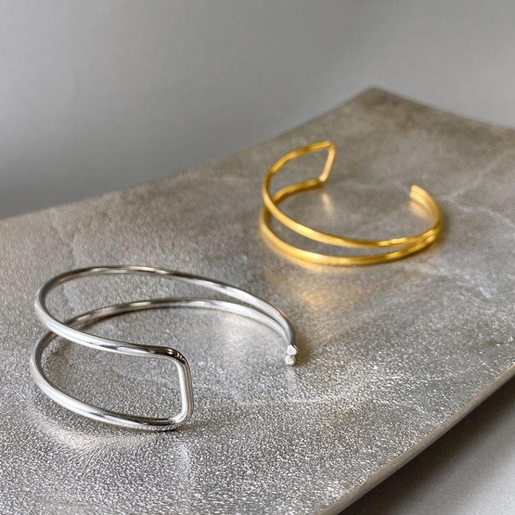 ダブルメタルラインステンレスブレスレット バングル アレルギー対応 | FACION | 詳細画像3 