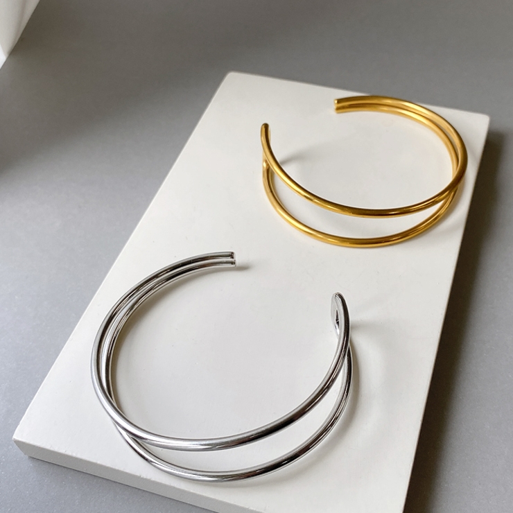 ダブルメタルラインステンレスブレスレット バングル アレルギー対応 | FACION | 詳細画像1 