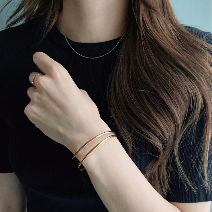 ダブルメタルラインステンレスブレスレット バングル アレルギー対応 | FACION | 詳細画像6 