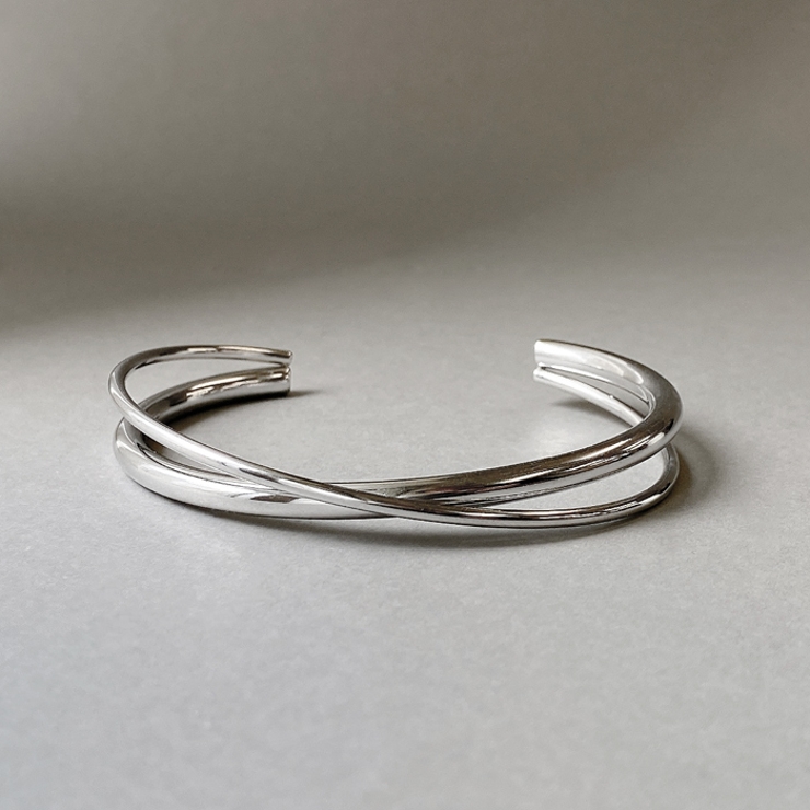 シルバー | クロスラインステンレスブレスレット バングル ブレス | FACION