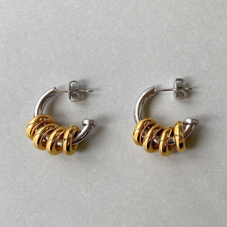 バイカラー | C型ステンレスリング付フープピアス バイカラー シルバー | FACION