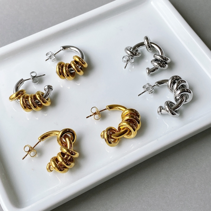 C型ステンレスリング付フープピアス バイカラー シルバー | FACION | 詳細画像2 