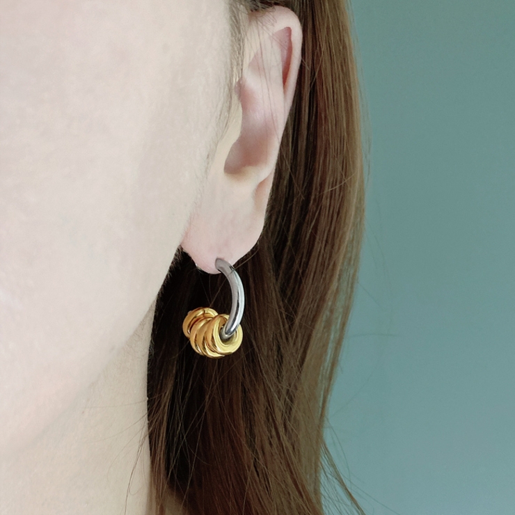 C型ステンレスリング付フープピアス バイカラー シルバー | FACION | 詳細画像12 