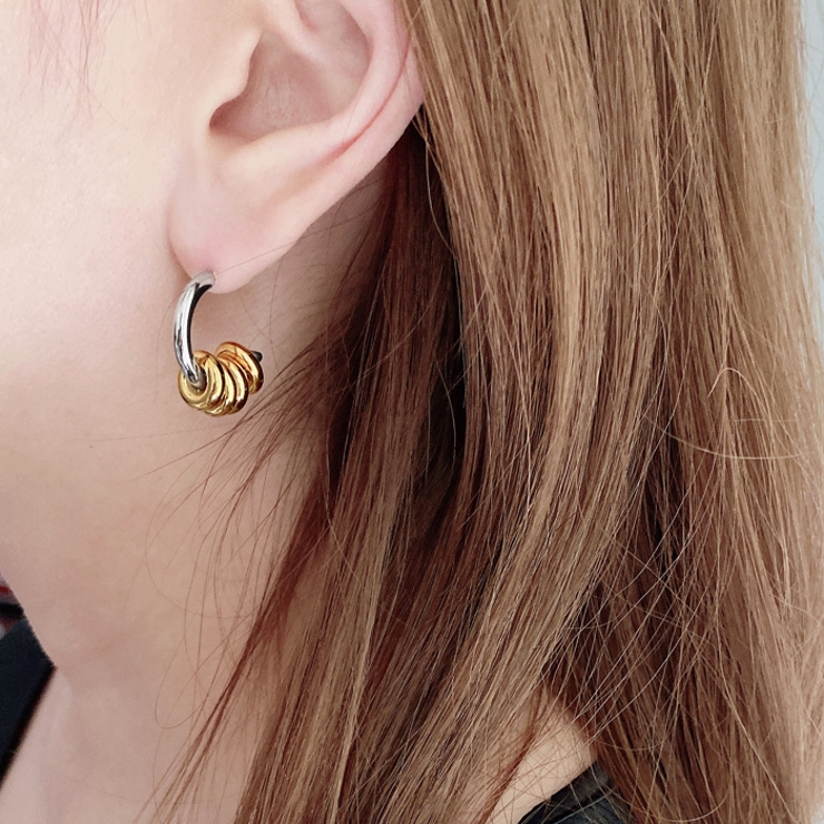 C型ステンレスリング付フープピアス バイカラー シルバー | FACION | 詳細画像13 