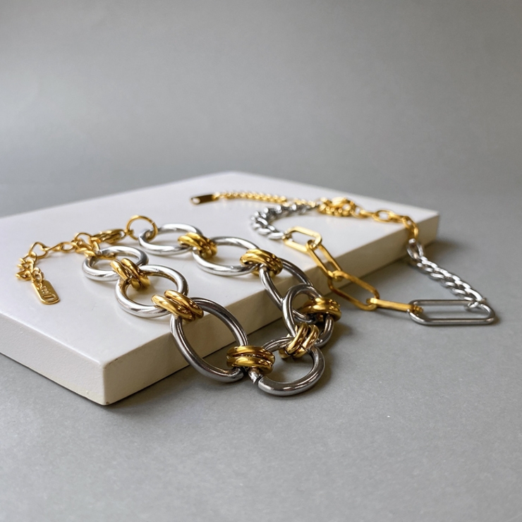 バイカラーマルチチェーンステンレスブレスレット ブレス アレルギー対応 | FACION | 詳細画像2 